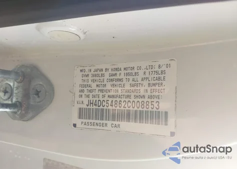 2002 Acura Rsx from USA, damaged, VIN JH4DC54862C008853